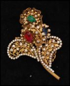 A 1960s vintage signed Amourelle / Frank Hess floral spray brooch having 3d filigree work set with