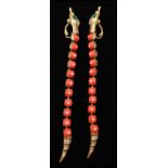 A pair of vintage signed Askew of London figural earrings in the form of snakes set with coral