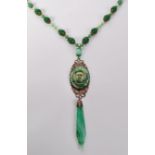 A 1930s Czech Neiger Egyptian revival sautoir necklace strung with peaking glass beads with filigree
