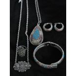 A 1970s signed Sarah Coventry Shangri-la 1972 necklace, bangle bracelet and earring set together