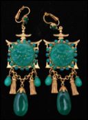 A pair of vintage signed Askew of London gold-tone figural earrings in the form of pagodas set