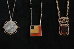 Three 1970s signed Sarah Coventry pendant necklaces to include Wild Honey 1970, Fantasia 1978 and