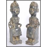 A pair of large unusual cast bronze African tribal