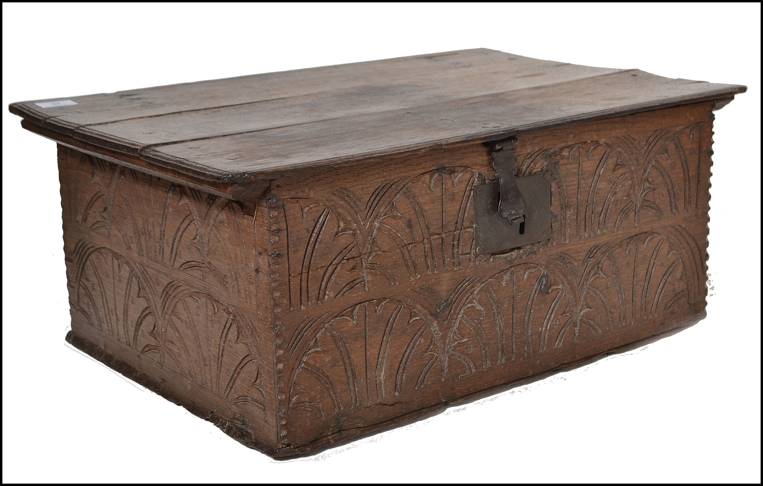 17TH CENTURY WEST COUNTRY CARVED OAK BIBLE BOX CHEST