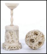 19TH CENTURY CHINESE CARVED IVORY PUZZLE BALL & STAND