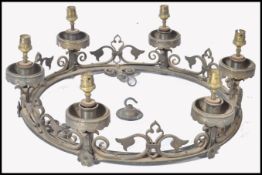 19TH CENTURY WROUGHT BRASS AND CAST IRON GOTHIC CHANDELIER