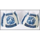 PAIR OF 18TH CENTURY DERBY BLUE & WHITE ASPARAGUS STANDS