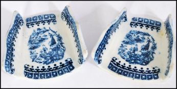 PAIR OF 18TH CENTURY DERBY BLUE & WHITE ASPARAGUS STANDS