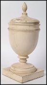 AN EDWARDIAN LARGE WOODEN PAINTED CAMPANA URN AND LID