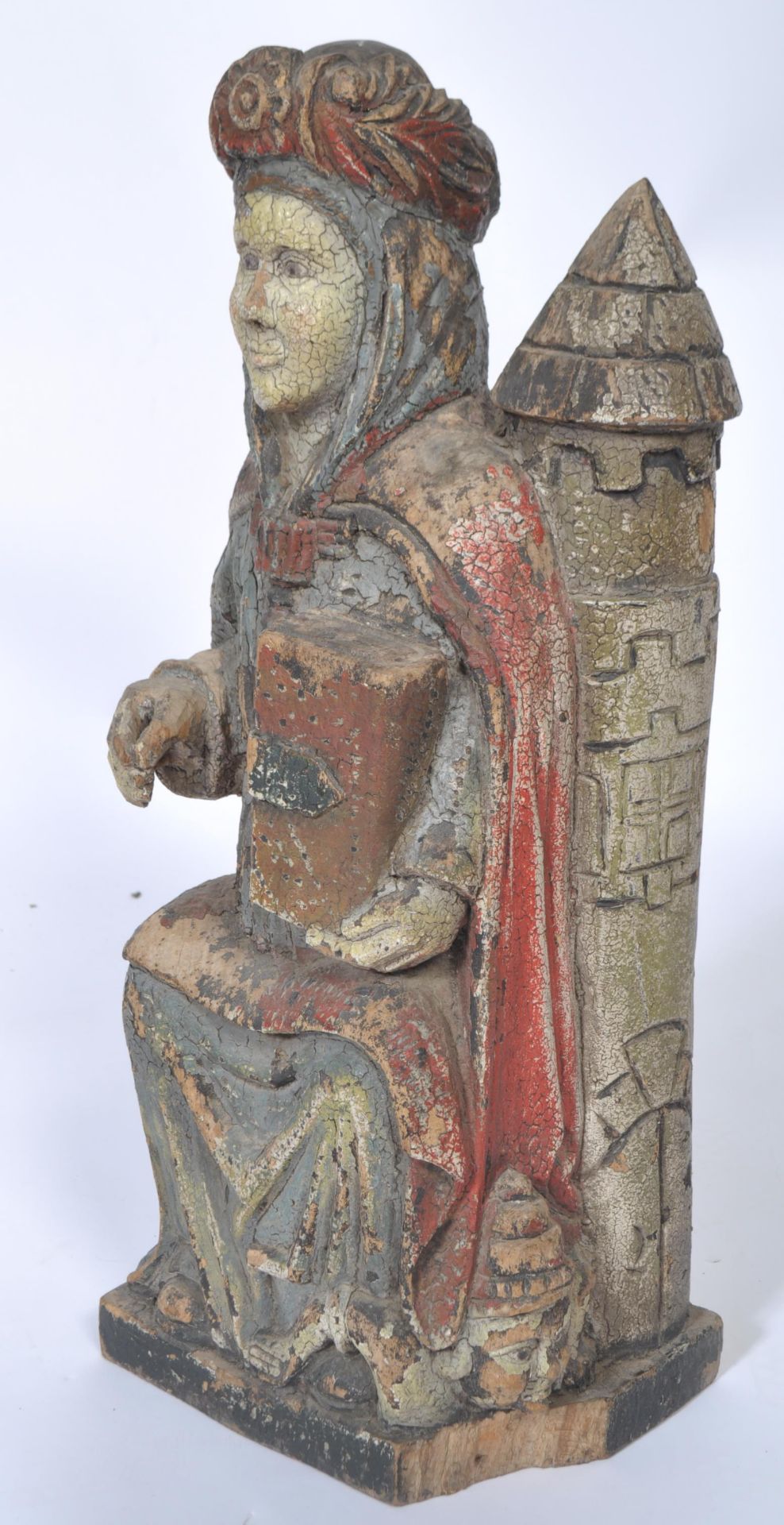 18TH / 19TH CENTURY FRENCH WOODEN CARVED POLYCHROME STATUE OF ST BARBERA - Bild 4 aus 6