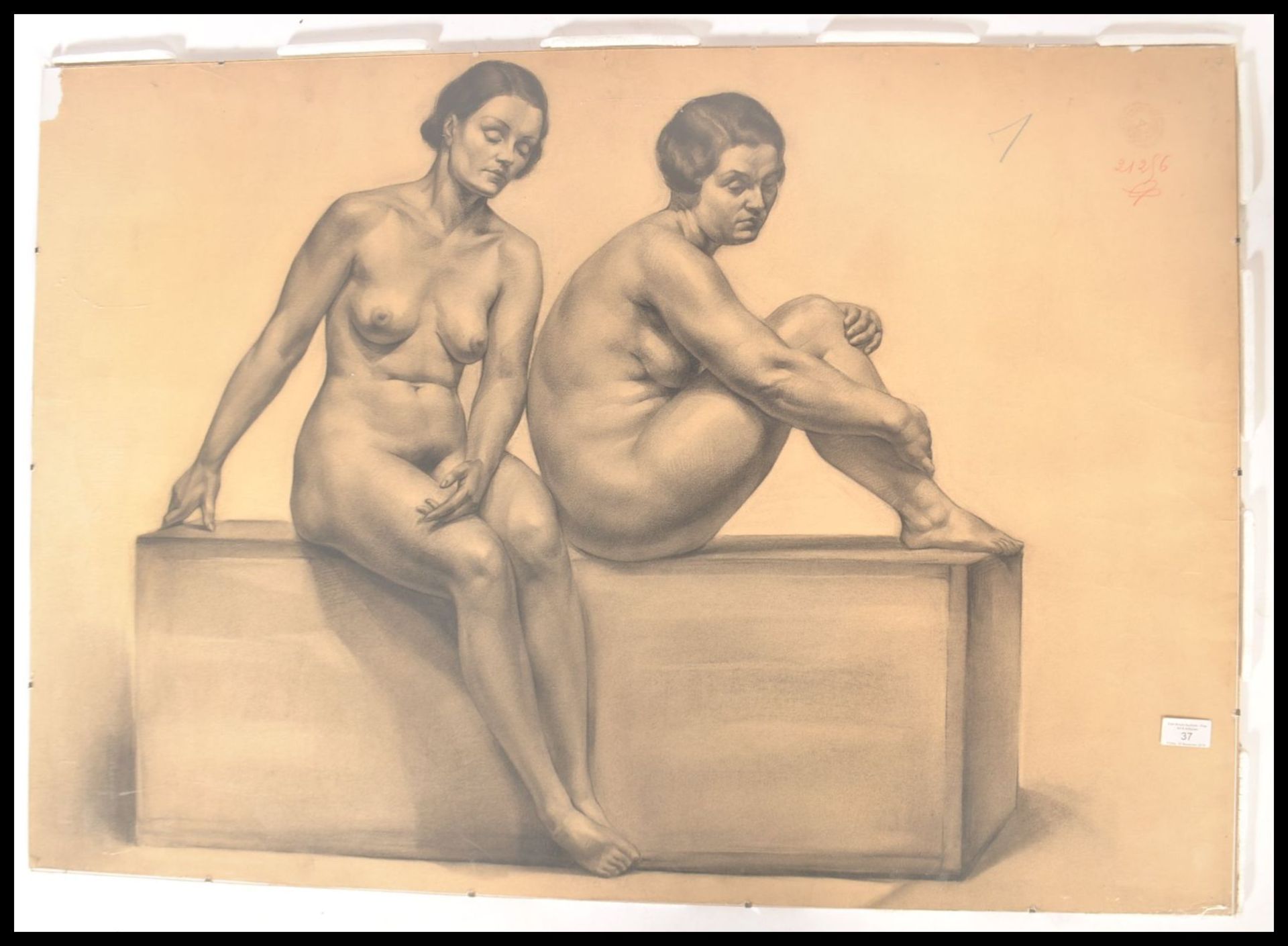 SCHOOL OF VICTOR ROUSSEAU, BELGIAN PENCIL PORTRAIT STUDY OF NUDE - Bild 3 aus 5