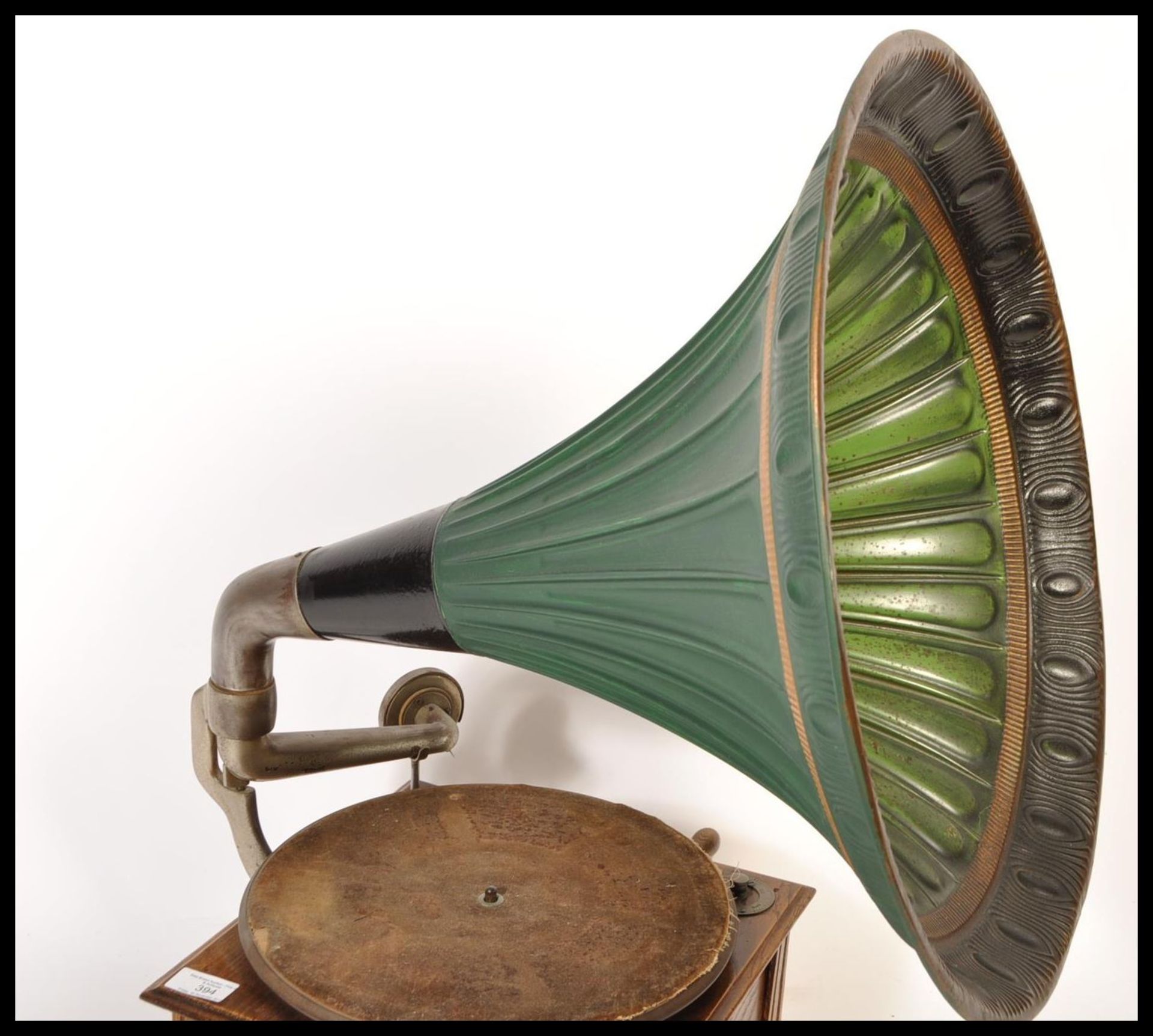 19TH CENTURY OAK AND GREEN HORN TABLE TOP GRAMOPHONE - Bild 4 aus 6