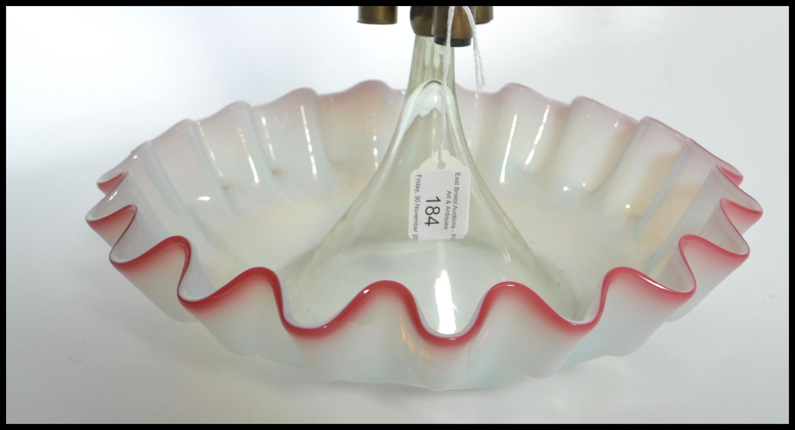 VICTORIAN CRANBERRY & RUBY GLASS VASELINE GLASS EPERGNE CENTREPIECE - Image 5 of 7