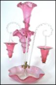 19TH CENTURY CRANBERRY AND RUBY VASELINE GLASS EPERGNE CENTREPIECE