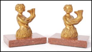 PAIR 19TH CENTURY VICTORIAN GILT METAL AND ROUGE MARBLE FIGURINES