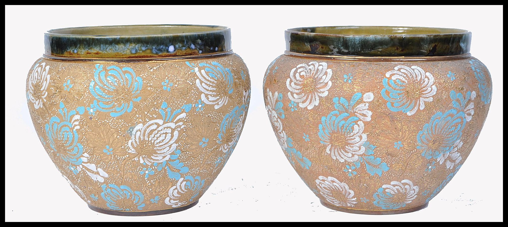 A PAIR OF DOULTON SLATERS LARGE JARDINIERE PLANTERS - PLANT POTS