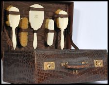1920'S FITTED CROCODILE AND IVORY VANITY SUITCASE SET / TRUNK
