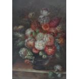 H CHARTERIS 20TH CENTURY OIL ON CANVAS STILL LIFE PAINTING STUDY - FLOWERS