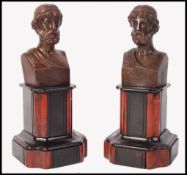 19TH CENTURY VICTORIAN BRONZED MARBLE AND SLATE SCHOLAR FIGURINES