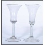 PAIR 18TH CENTURY GEORGE III DRINKING WINE GLASSES OF TRUMPET FORM