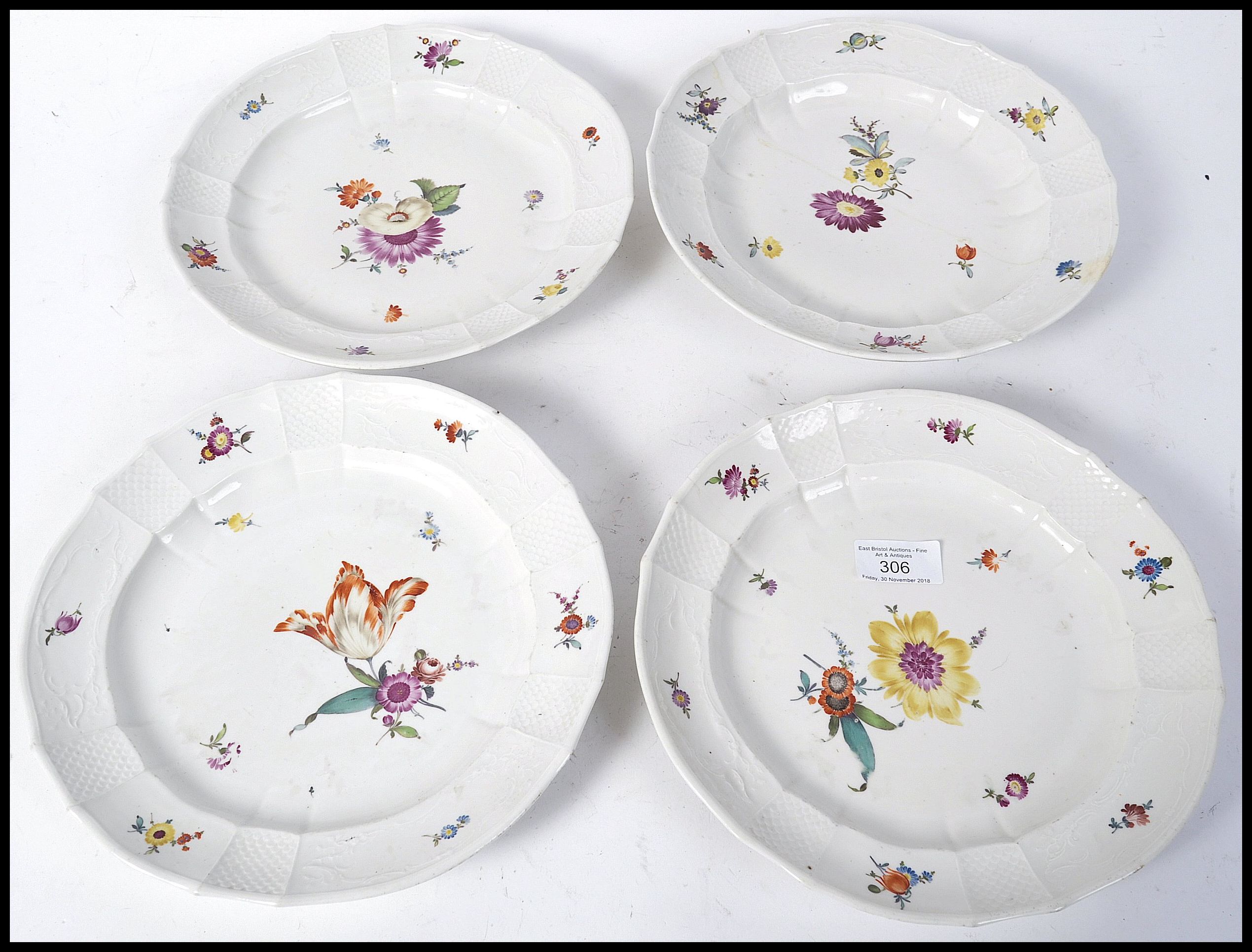 SET OF 4 18TH CENTURY GERMAN FURSTENBURG HANDPAINTED PLATES