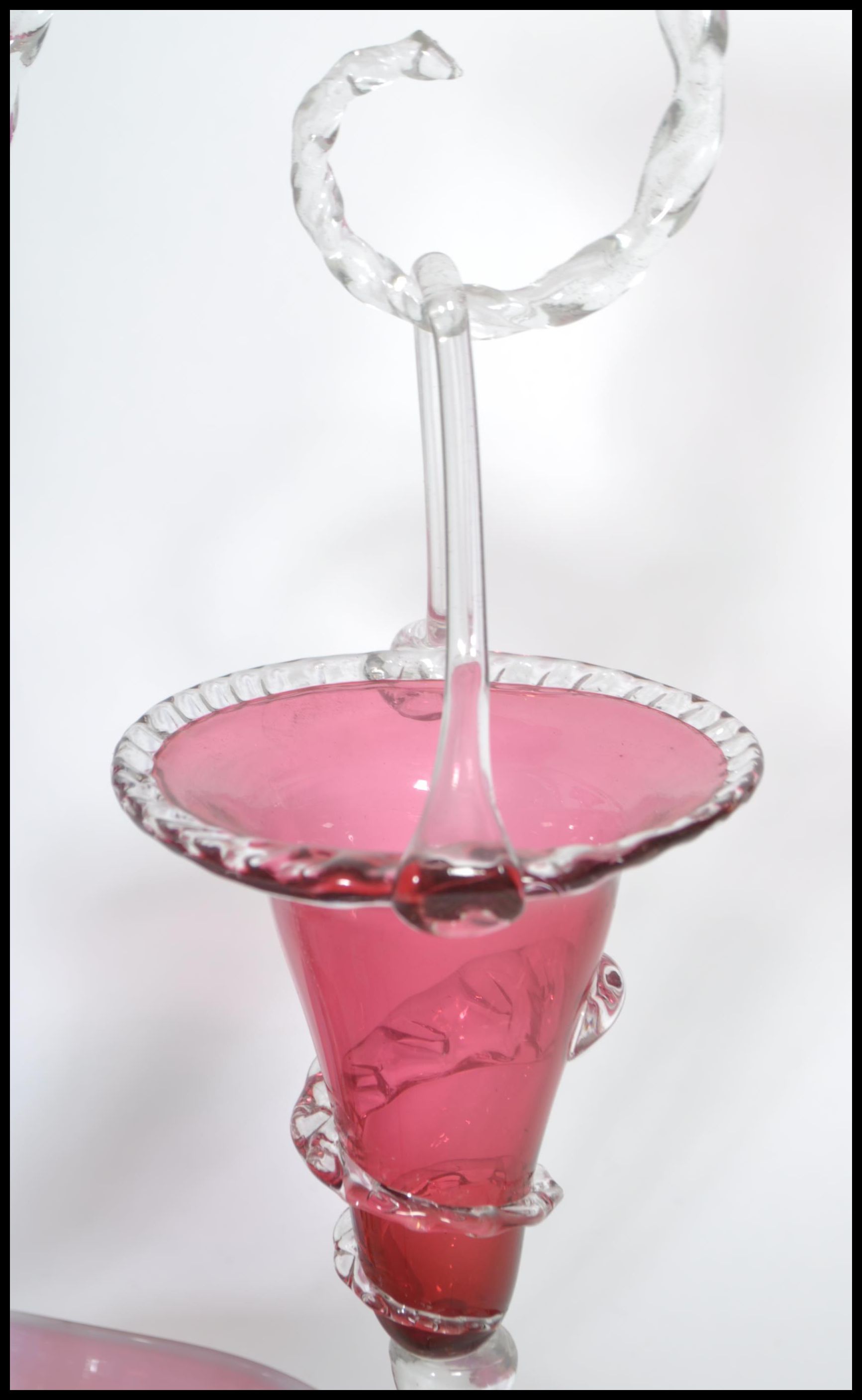 19TH CENTURY CRANBERRY AND RUBY VASELINE GLASS EPERGNE CENTREPIECE - Image 4 of 10