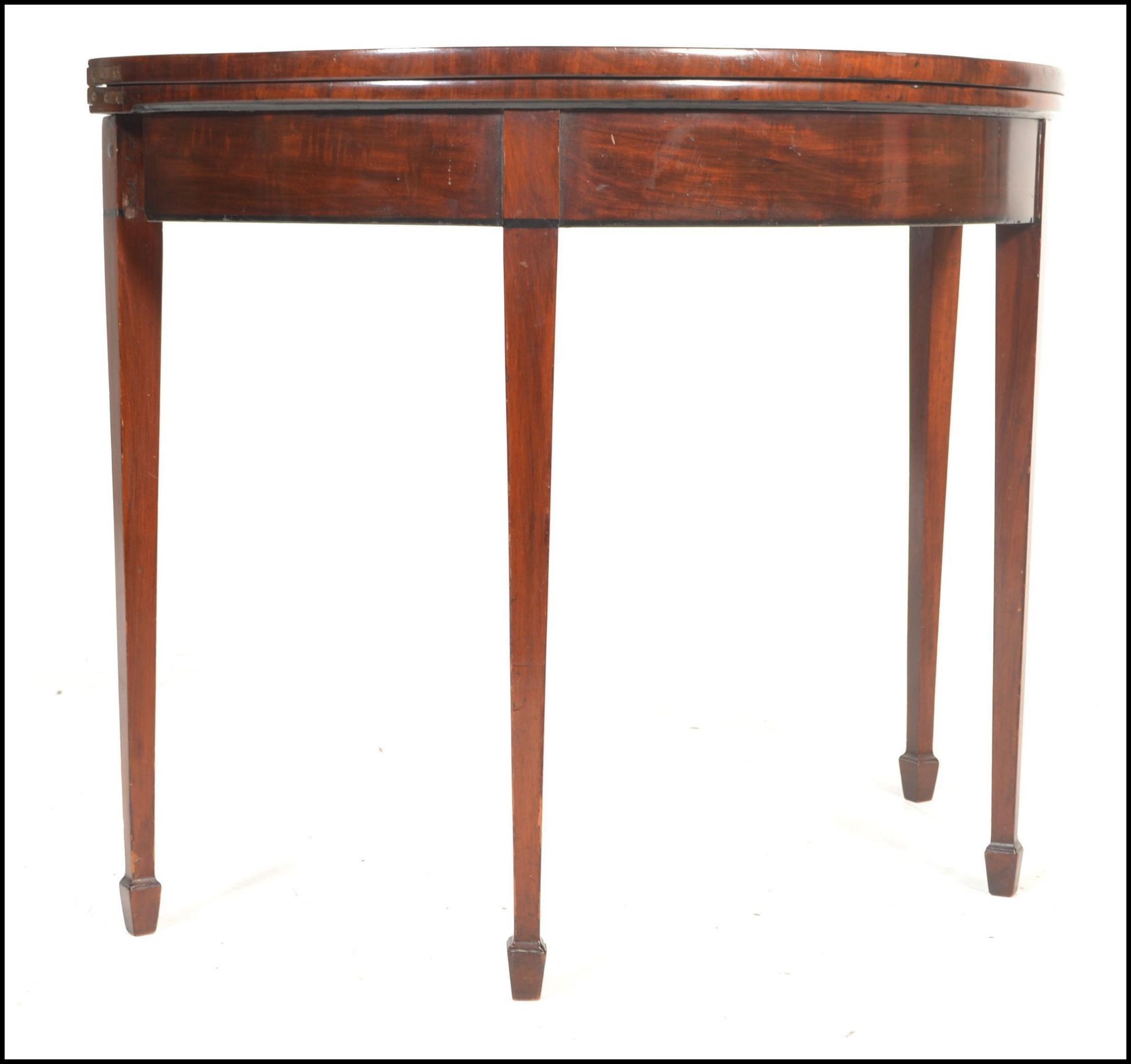 19TH CENTURY GEORGE III MAHOGANY DEMI LUNE GAMES C