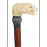 19TH CENTURY VICTORIAN IVORY AND MALACCA WALKING STICK - CANE