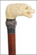 19TH CENTURY VICTORIAN IVORY AND MALACCA WALKING STICK - CANE