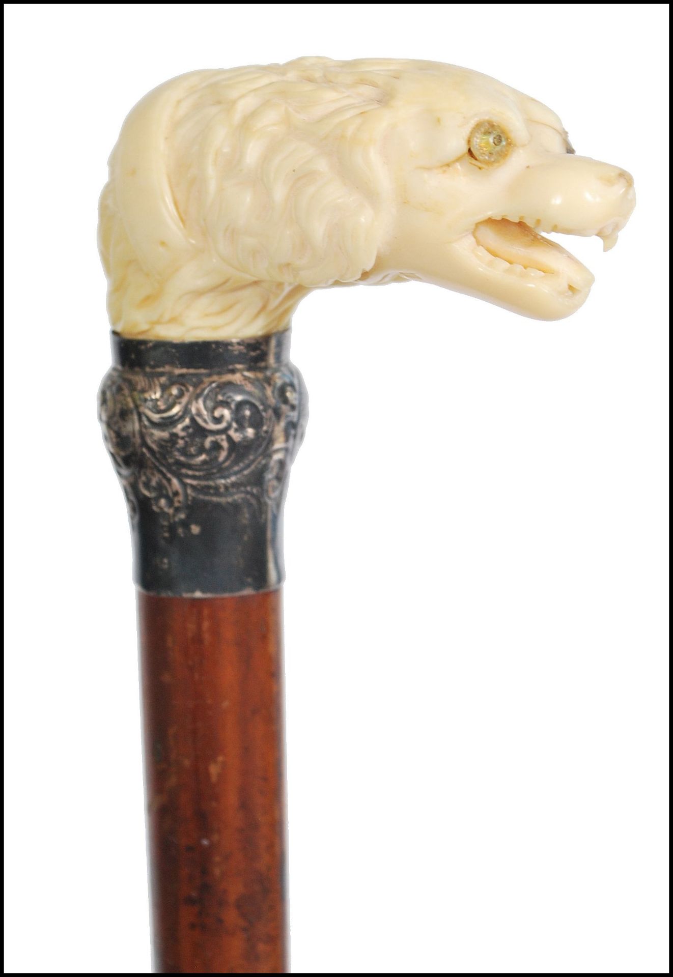 19TH CENTURY VICTORIAN IVORY AND MALACCA WALKING STICK - CANE