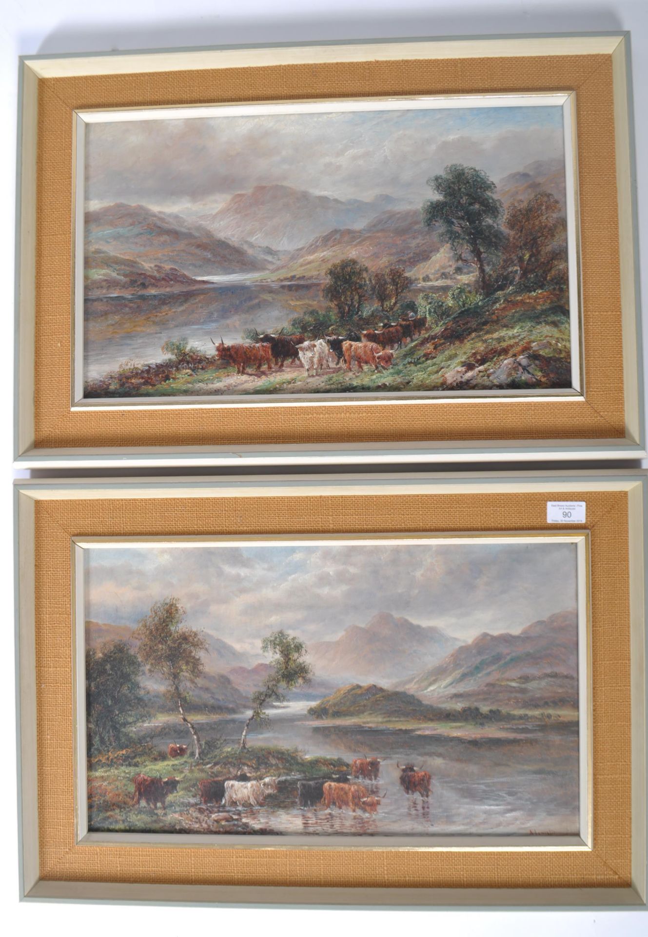 A LEWIS OIL ON CANVAS PAINTINGS OF HIGHLAND CATTLE AT LOCH SIDE - Bild 5 aus 5