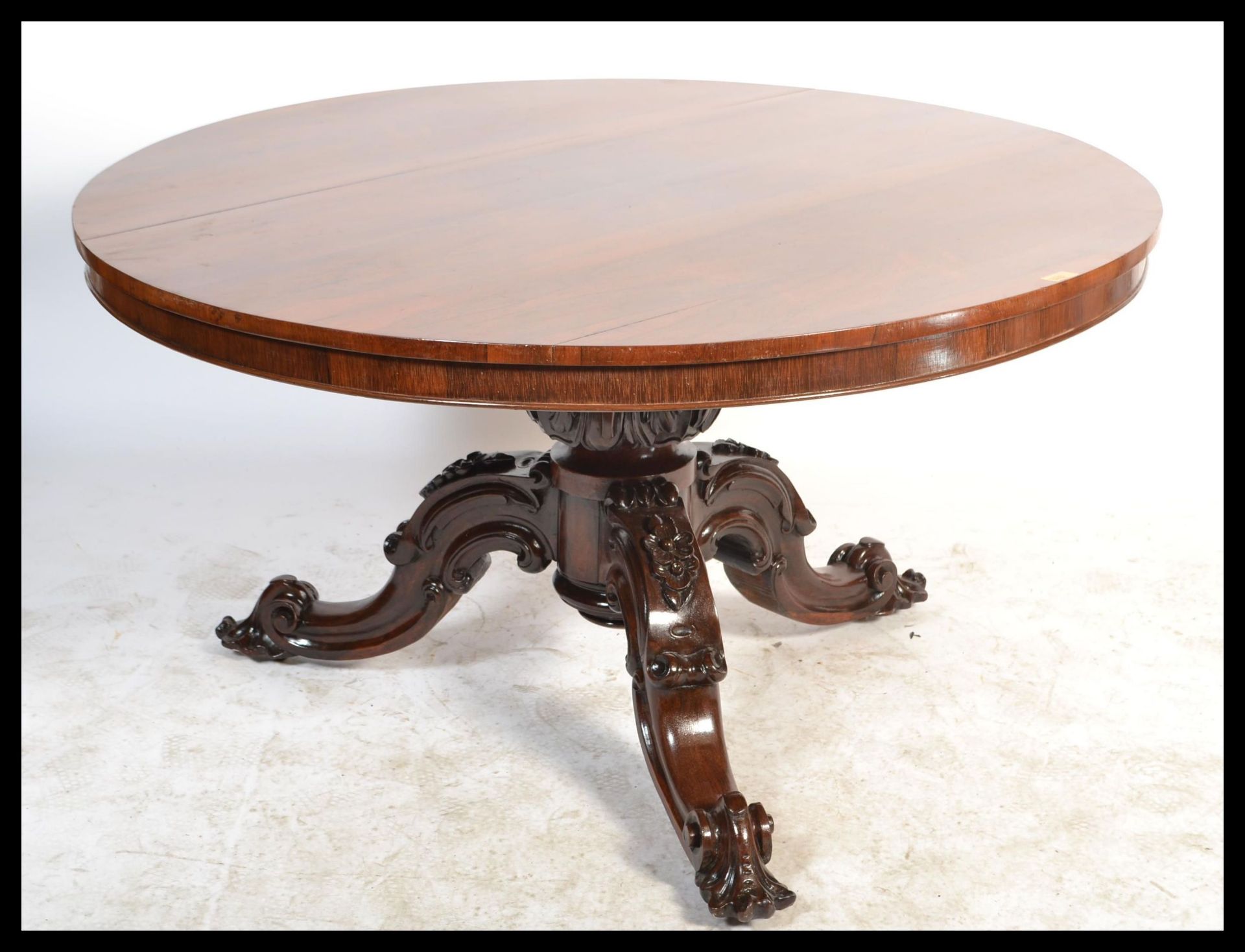 19TH CENTURY VICTORIAN LARGE ROSEWOOD TILT TOP CIRCULAR DINING TABLE - Bild 3 aus 7