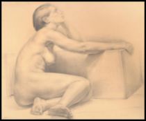 SCHOOL OF VICTOR ROUSSEAU, BELGIAN PENCIL PORTRAIT STUDY OF NUDE