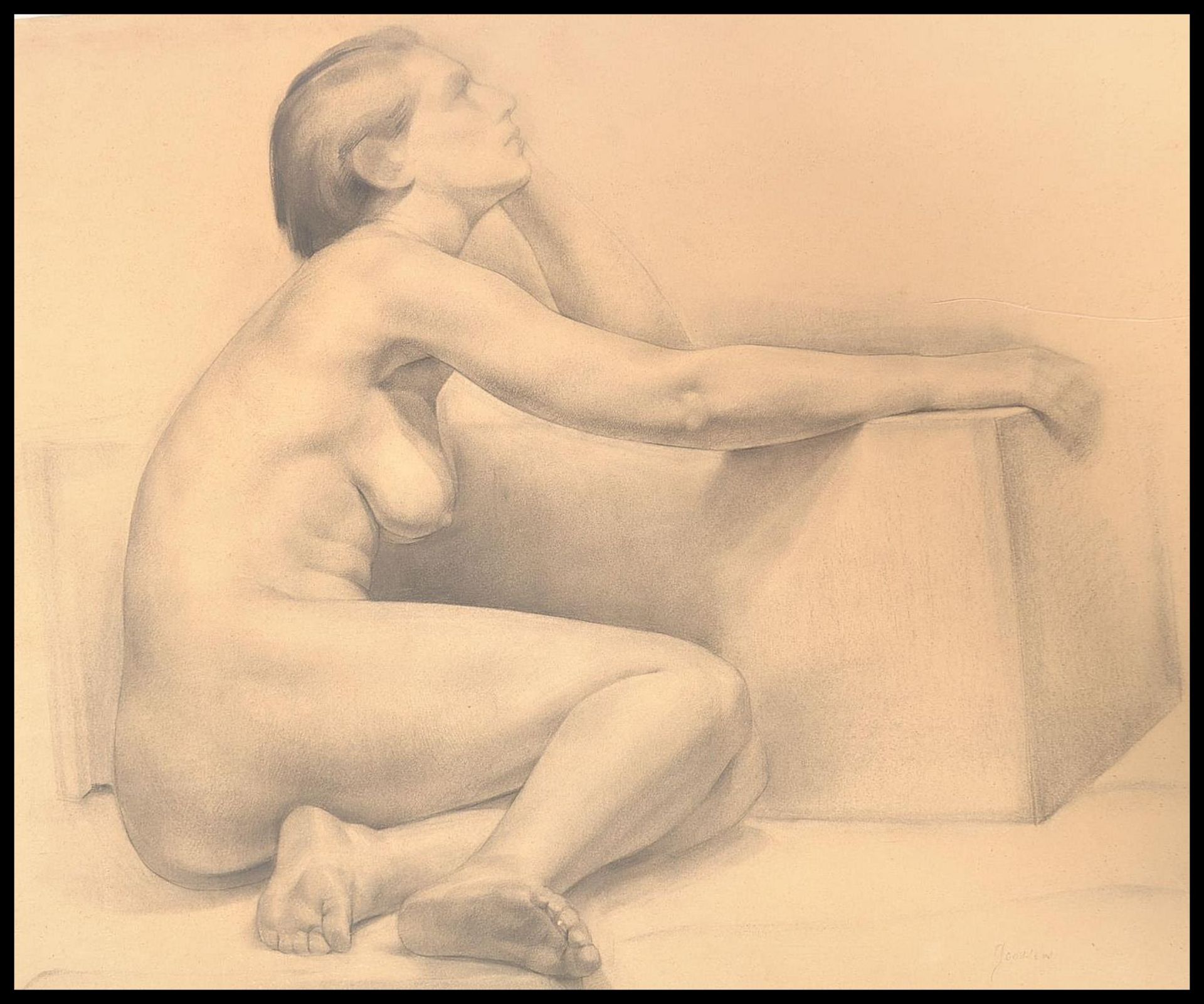 SCHOOL OF VICTOR ROUSSEAU, BELGIAN PENCIL PORTRAIT STUDY OF NUDE