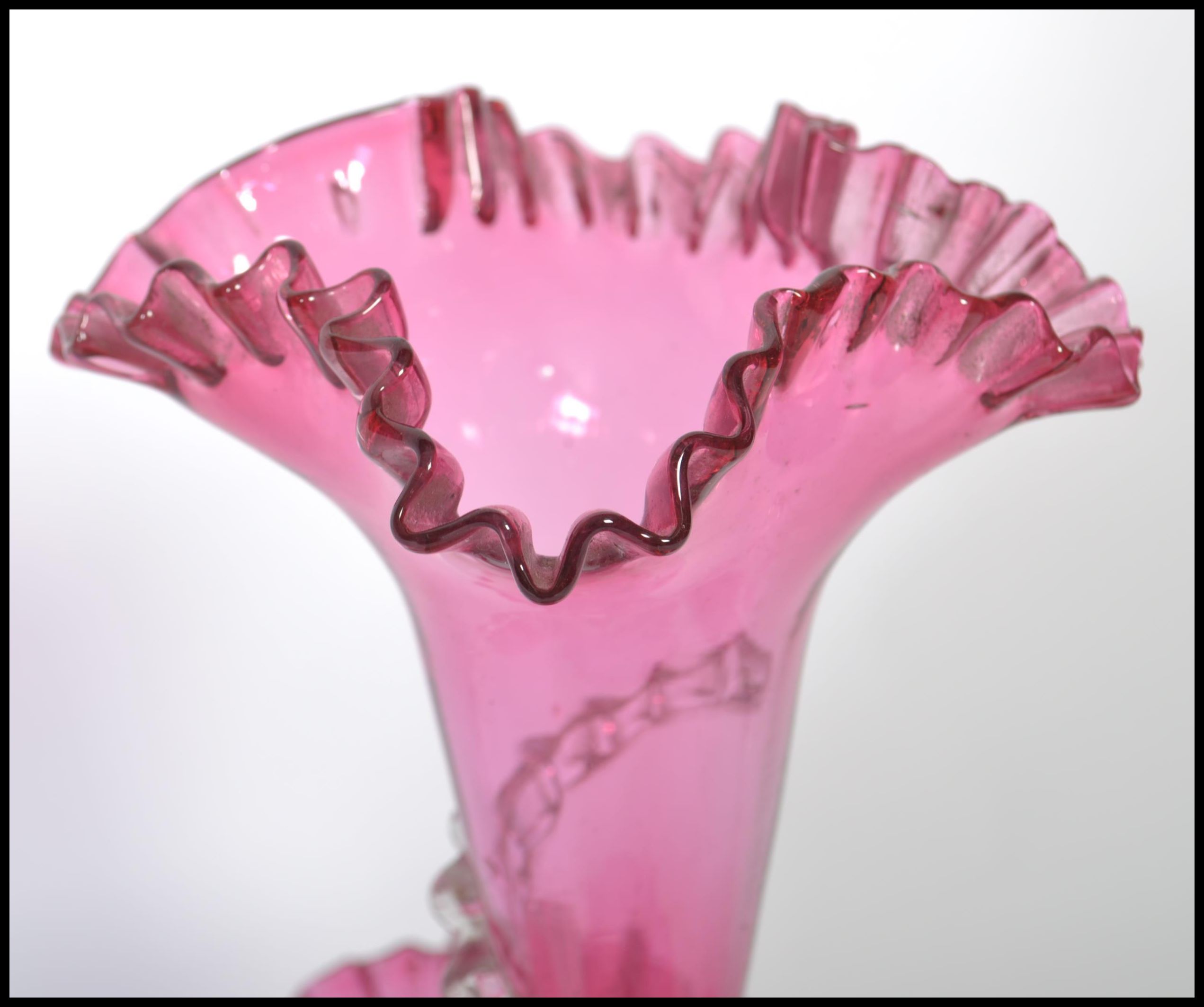 19TH CENTURY CRANBERRY AND RUBY VASELINE GLASS EPERGNE CENTREPIECE - Image 6 of 10