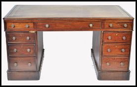 LARGE VICTORIAN MAHOGANY AND LEATHER TWIN PEDESTAL PARTNERS DESK