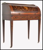 LATE 19TH CENTURY MAHOGANY AND SATIN WOOD ROLL TOP INLAID BUREAU