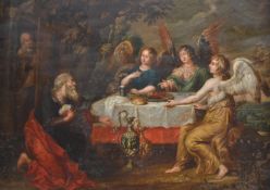 17TH CENTURY VENETIAN SCHOOL PAINTING ABRAHAM & THE THREE ANGELS