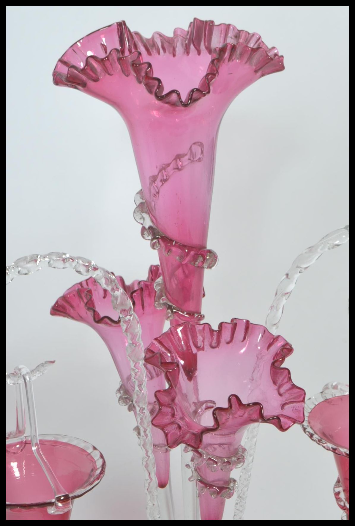 19TH CENTURY CRANBERRY AND RUBY VASELINE GLASS EPERGNE CENTREPIECE - Image 2 of 10