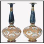 PAIR OF DOULTON SLATERS NARROW NECK BALUSTERED ONION SPILL VASES
