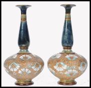 PAIR OF DOULTON SLATERS NARROW NECK BALUSTERED ONION SPILL VASES