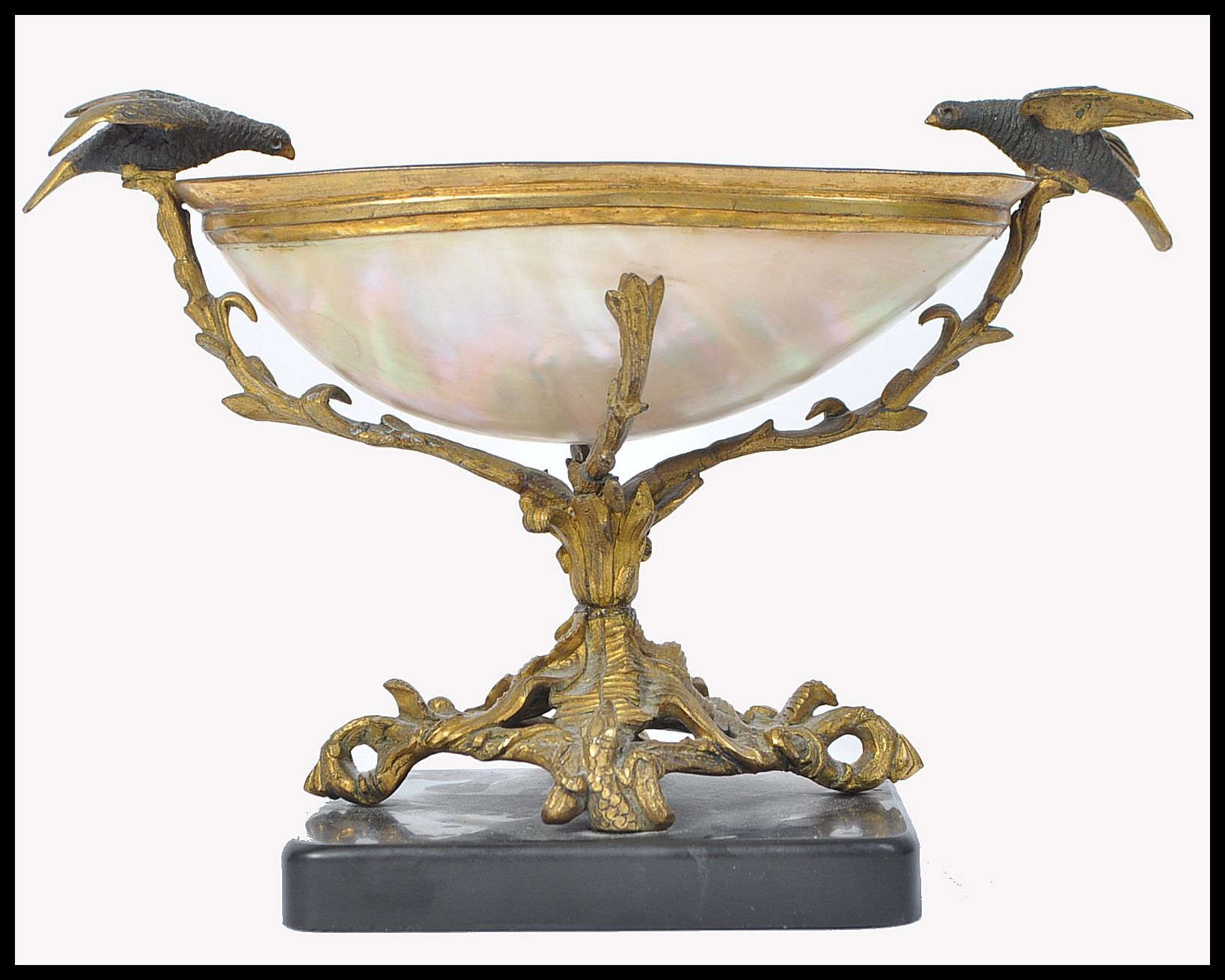 19TH CENTURY MOTHER OF PEARL, MARBLE AND GILT METAL CENTREPIECE TAZZA