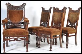 A SET OF 10 VICTORIAN ARTS AND CRAFTS SOLID MAHOGANY DINING CHAIRS