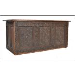 17TH CENTURY CARVED WEST COUNTRY OAK COFFER CHEST - BLANKET BOX