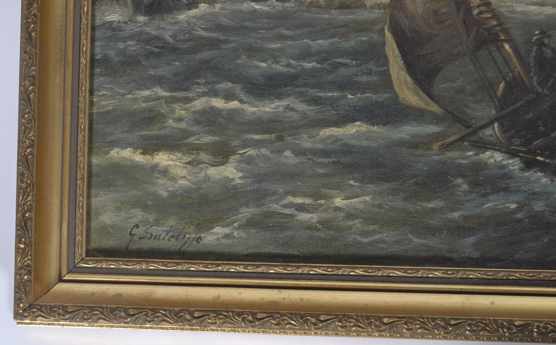 GERARD SUTCLIFFE ( 1900-) OIL ON CANVAS PAINTING FISHERMAN AT SEA - Bild 3 aus 4
