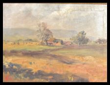 MID CENTURY OIL ON CANVAS FRENCH LANDSCAPE RURAL PAINTING STUDY