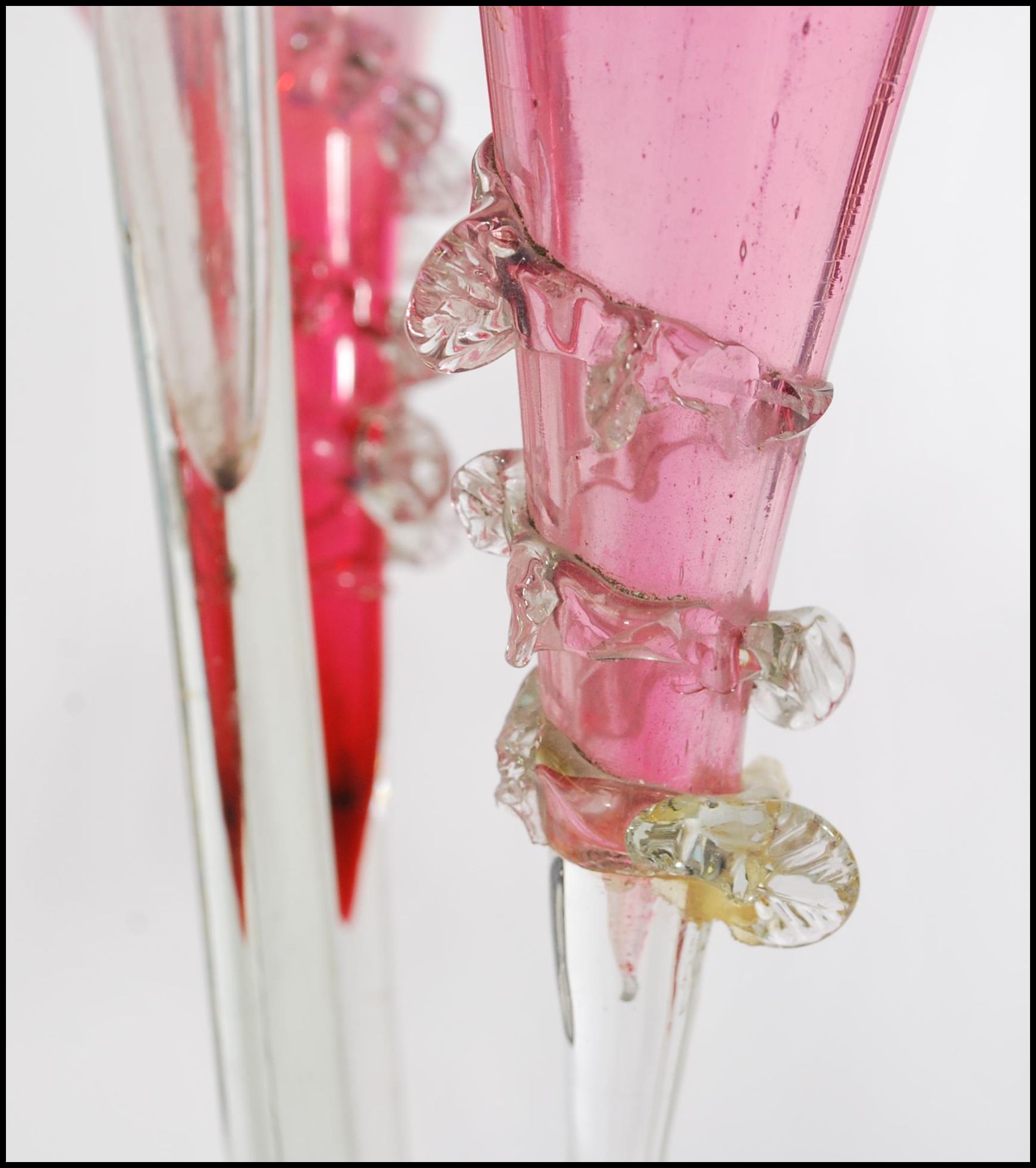 VICTORIAN CRANBERRY & RUBY GLASS VASELINE GLASS EPERGNE CENTREPIECE - Image 6 of 7