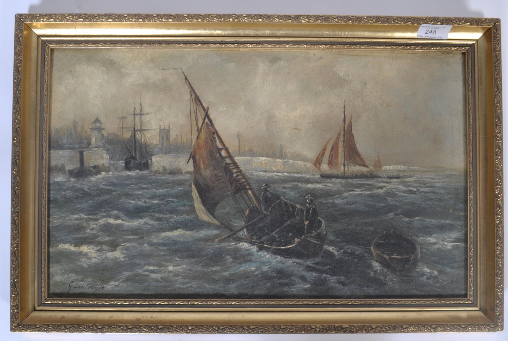 GERARD SUTCLIFFE ( 1900-) OIL ON CANVAS PAINTING FISHERMAN AT SEA - Bild 2 aus 4