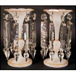 A PAIR VICTORIAN 19TH CENTURY WHITE GLASS LUSTRE'S CENTREPIECES