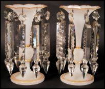 A PAIR VICTORIAN 19TH CENTURY WHITE GLASS LUSTRE'S CENTREPIECES